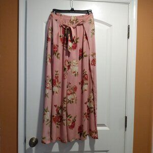 Breezy Pink Floral Tie-Front Split-Leg Pants